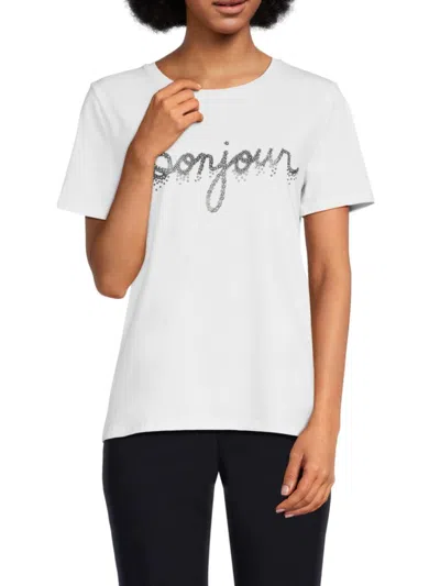 Karl Lagerfeld Women's Bonjour Embellished Crewneck T-shirt In White