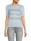 Karl Lagerfeld Women's Bonjour Embellished Sweater Tee In Chambray Blue