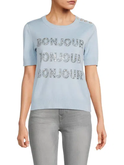 Karl Lagerfeld Women's Bonjour Embellished Sweater Tee In Chambray Blue