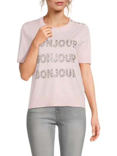 Karl Lagerfeld Women's Bonjour Embellished Sweater Tee In Parfait Pink