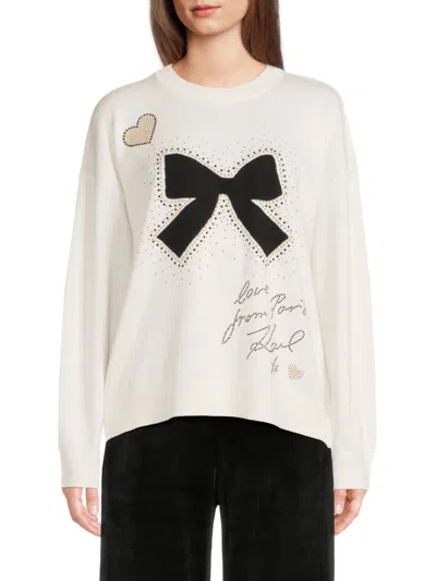 Karl Lagerfeld Women's Bow & Embellished Soft-weight Sweater In White