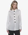 Karl Lagerfeld Women's Bow-detail Collared Button-down Blouse In Soft White