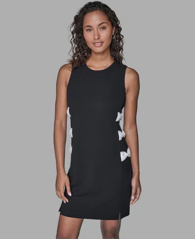 Karl Lagerfeld Women's Bow Detail Crew Neck Sheath Dress In Black