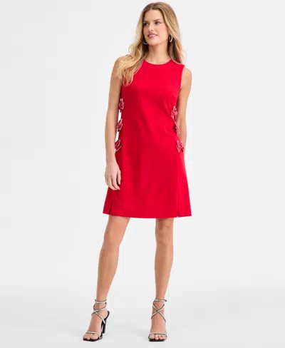 Karl Lagerfeld Women's Bow Detail Crew Neck Sheath Dress In Red