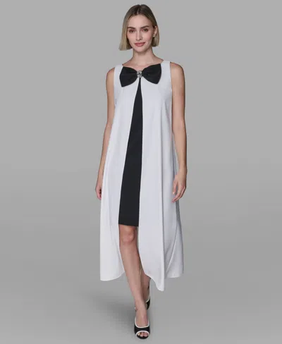 Karl Lagerfeld Women's Bow Detail Sleeveless Overlay Midi Dress In White