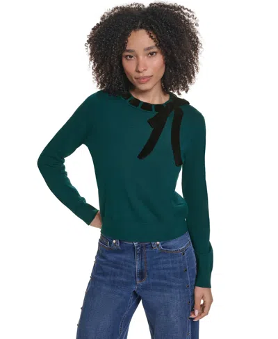 Karl Lagerfeld Womens Bow Front Crewneck Fitted Sweater In Green