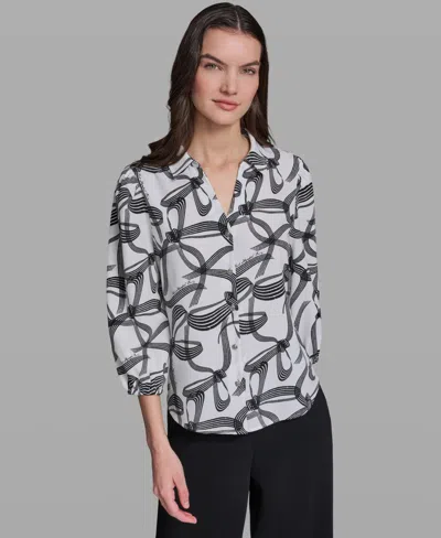Karl Lagerfeld Paris Bow Print Crepe Button-up Shirt In Multi