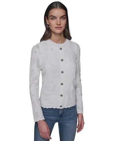 Karl Lagerfeld Women's Bow-stitch Crewneck Cardigan In Soft White