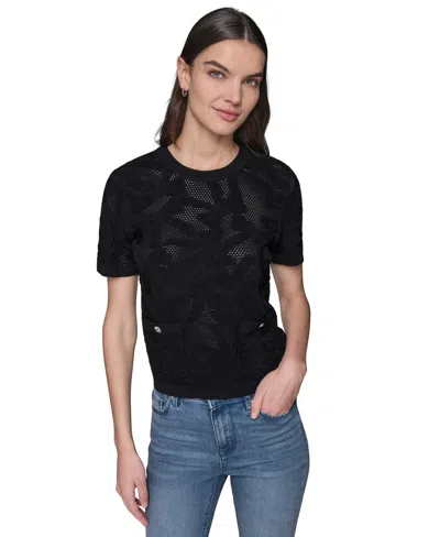 Karl Lagerfeld Women's Bow-stitch Short-sleeve Sweater In Black