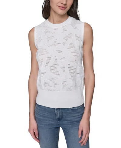 Karl Lagerfeld Women's Bow-stitch Sleeveless Sweater In Soft White