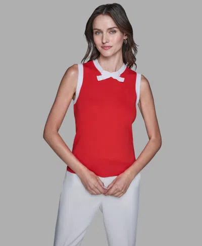 Karl Lagerfeld Women's Bow-tie Sleeveless Sweater In Red