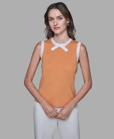 Karl Lagerfeld Women's Bow-tie Sleeveless Sweater In Orange