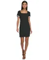 Karl Lagerfeld Women's Bow Trim Scuba Crepe Sheath Dress In Black Soft White