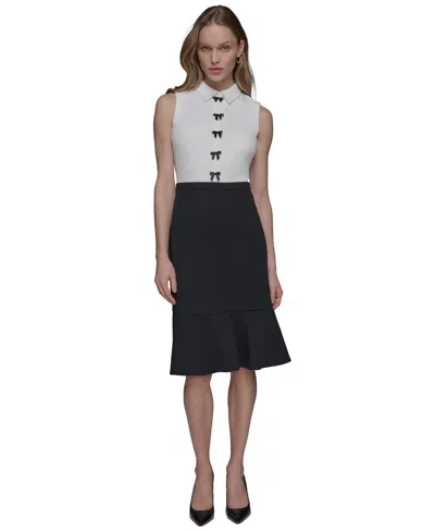 Karl Lagerfeld Women's Bow-trim Sleeveless Dress In Sft Wt,blk