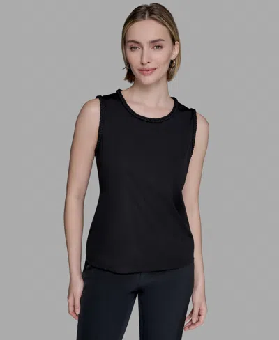 Karl Lagerfeld Women's Braided-trim Sleeveless Top In Black