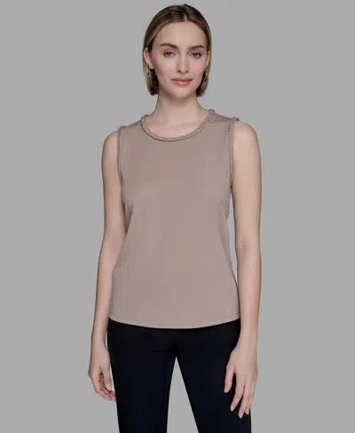 Karl Lagerfeld Women's Braided-trim Sleeveless Top In Blue