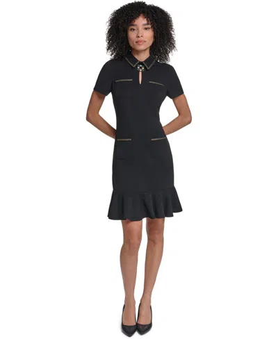 Karl Lagerfeld Paris Scuba Crepe Ruffle Sheath Dress In Black