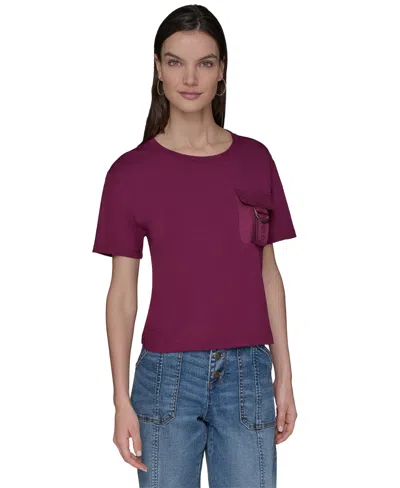 Karl Lagerfeld Women's Buckle-pocket Knit Top In Burgundy