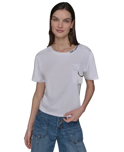 Karl Lagerfeld Women's Buckle-pocket Knit Top In White