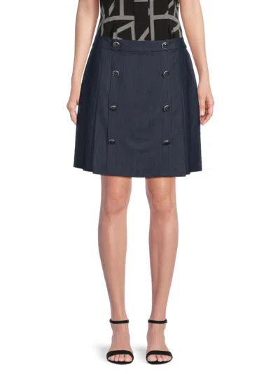 Karl Lagerfeld Women's Button-detail Stretch Woven A-line Skirt