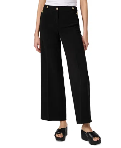 Karl Lagerfeld Women's Button Detail Linen Blend Pants In Black