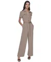 Karl Lagerfeld Women's Button-down Belted Jumpsuit In Neutral