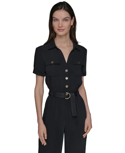 Karl Lagerfeld Women's Button-down Belted Jumpsuit