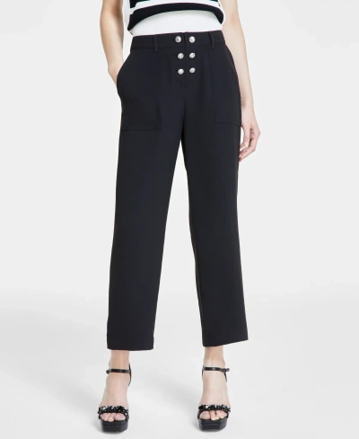 Karl Lagerfeld Women's Button-front Ankle Pants In Black