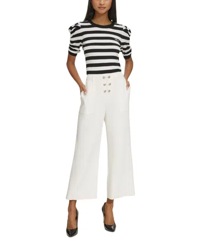 Karl Lagerfeld Women's Button-front Ankle Pants In Soft White