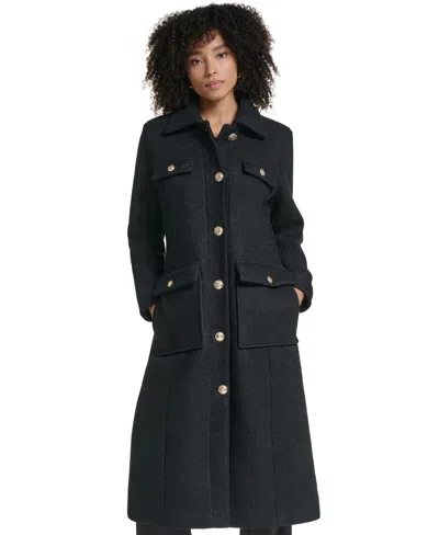 Karl Lagerfeld Women's Button Front Contrast Coat In Black