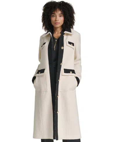 Karl Lagerfeld Women's Button Front Contrast Coat In White