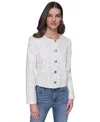 Karl Lagerfeld Women's Button-front Sequin Collarless Jacket In Soft White