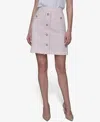 Shop Karl Lagerfeld Women's Button-front Tweed Skirt In Parfait Pink,soft White