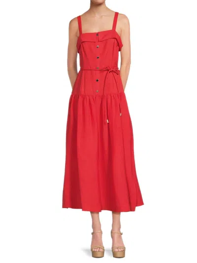 Karl Lagerfeld Women's Button Midi A Line Dress In Red