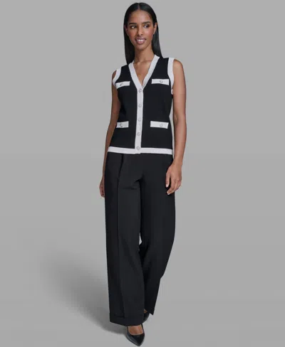 Karl Lagerfeld Women's Button-down V-neck Sweater In Black