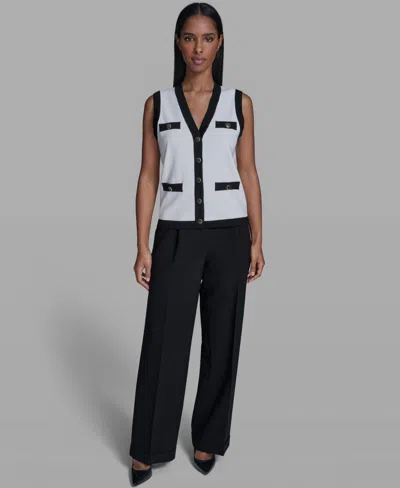 Karl Lagerfeld Women's Button-down V-neck Sweater In Multi