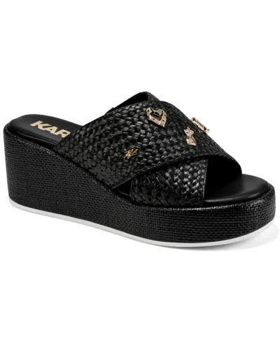 Karl Lagerfeld Paris Caleigh Woven Platform Wedge Sandal In Black