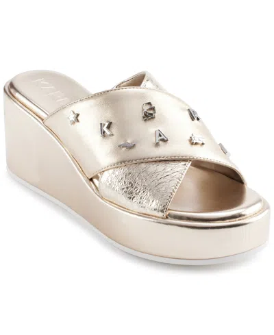Karl Lagerfeld Caleigh Platform Wedge Sandal In White Gold