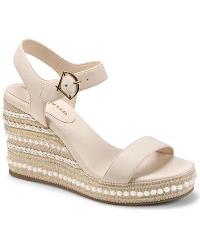 Karl Lagerfeld Women's Calzona Round Toe Wedge Sandals In Neutral