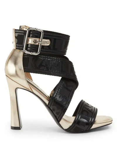 Karl Lagerfeld Women's Careliz 101mm Logo Strappy Sandals In Gold Multicolor