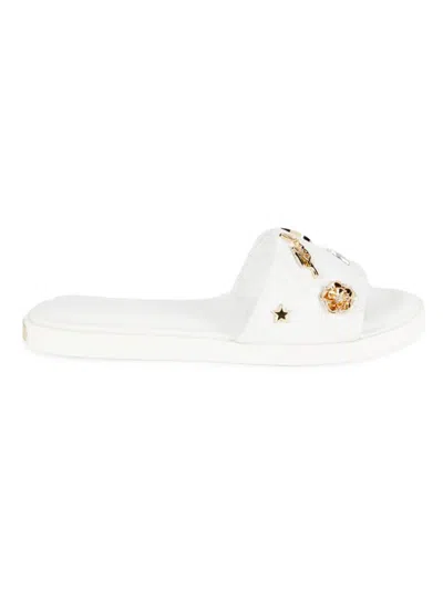 Karl Lagerfeld Women's Carenza Embellished Leather Slides In Bright White