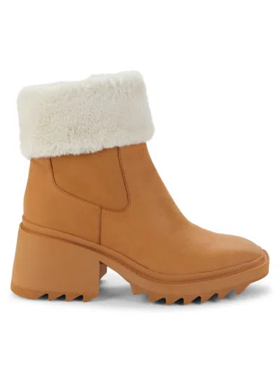 Karl Lagerfeld Women's Carey Sawooth Faux Fur Trim Ankle Boots In Tan