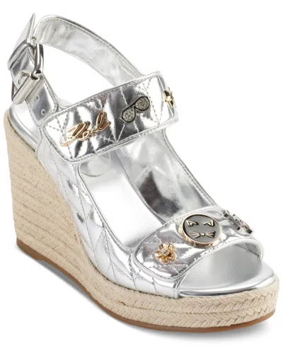 Karl Lagerfeld Women's Carolyna Embellished Espadrille Wedge Sandals In Silver