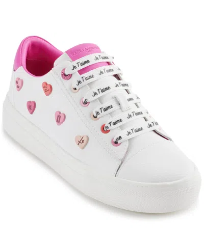 Karl Lagerfeld Women's Cate Heart Pins Lace-up Sneakers In Bright White