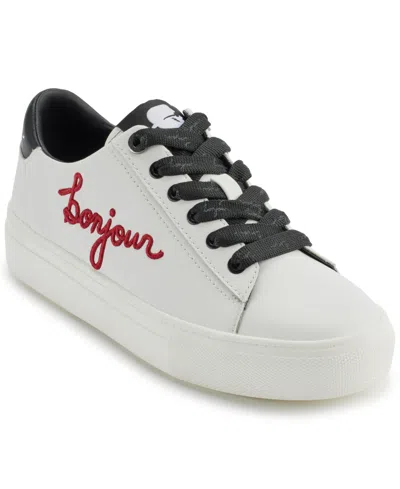 Karl Lagerfeld Women's Cate Sayings Lace Up Sneakers In Bright White,red Plum