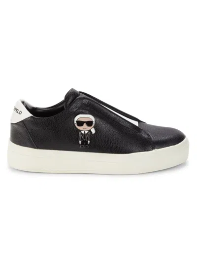 Karl Lagerfeld Women's Ceci Logo Leather Slip On Sneakers In Black