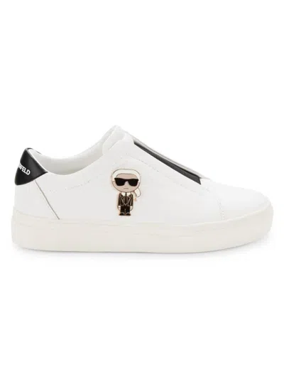 Karl Lagerfeld Women's Ceci Logo Leather Slip On Sneakers In Bright White