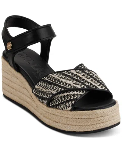 Karl Lagerfeld Women's Celest Ankle-strap Espadrille Platform Wedge Sandals In Black,cream