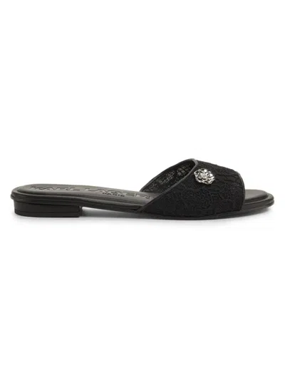 Karl Lagerfeld Women's Celin Floral Lace Flat Sandals In Black