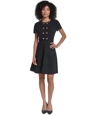 Karl Lagerfeld Paris Metallic Detail Scuba Crepe Sheath Dress In Black
